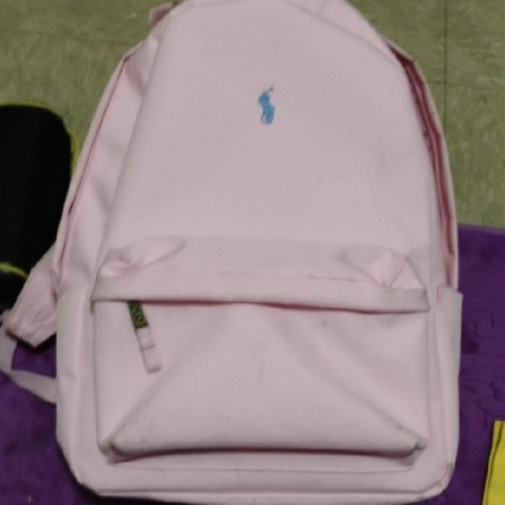 Ralph Lauren Pink Backpack with Blue Emblem
